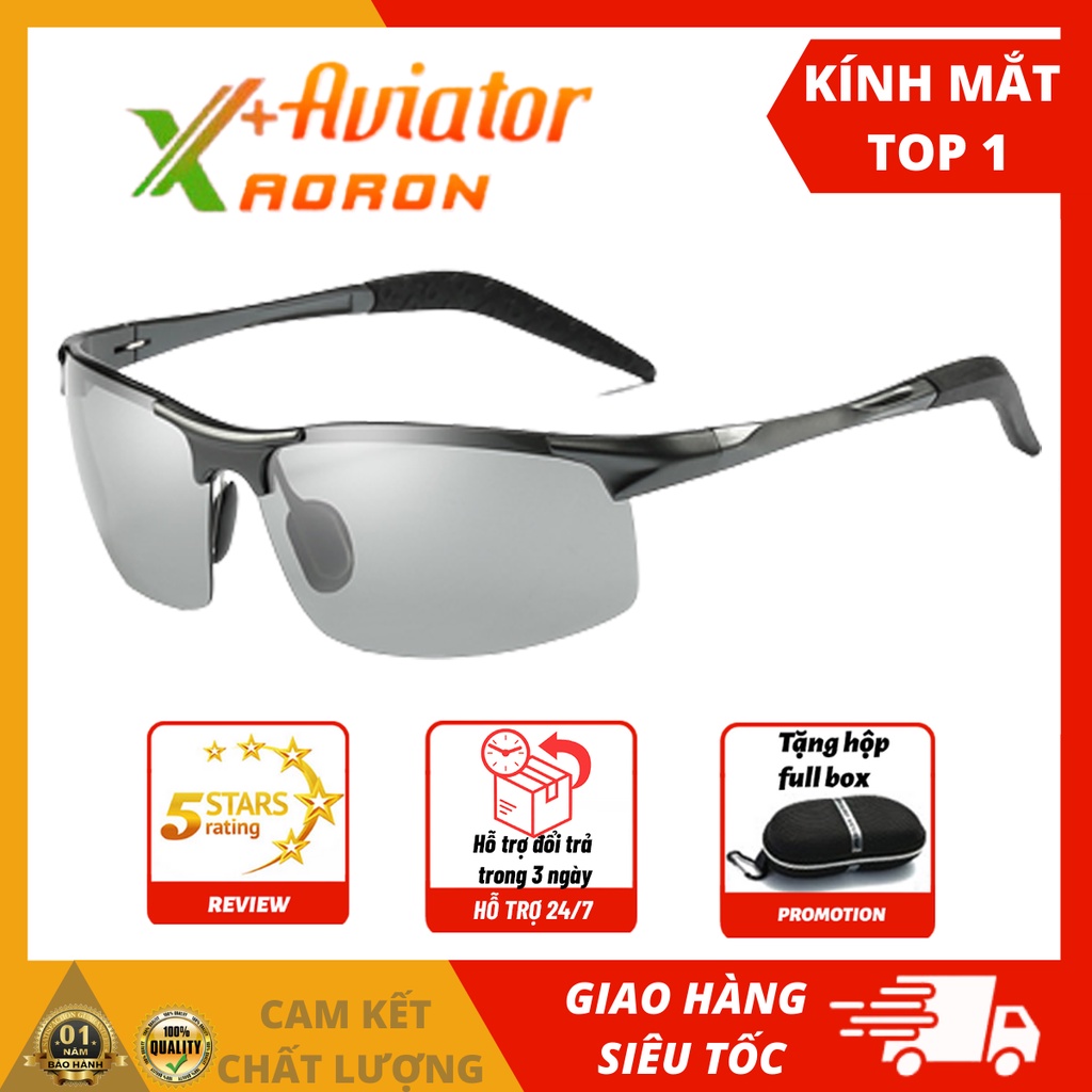 Kính mát nam Kính đổi màu đi ngày và đêm gọng nhôm magiê siêu nhẹ, mắt kính phân cực polarized Chống tiaUV