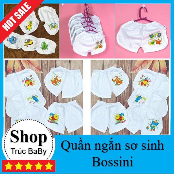 Quần ngắn sơ sinh 💥MẪU MỚI💥 quần thể thao cho bé trắng in hình bossini 2-12kg