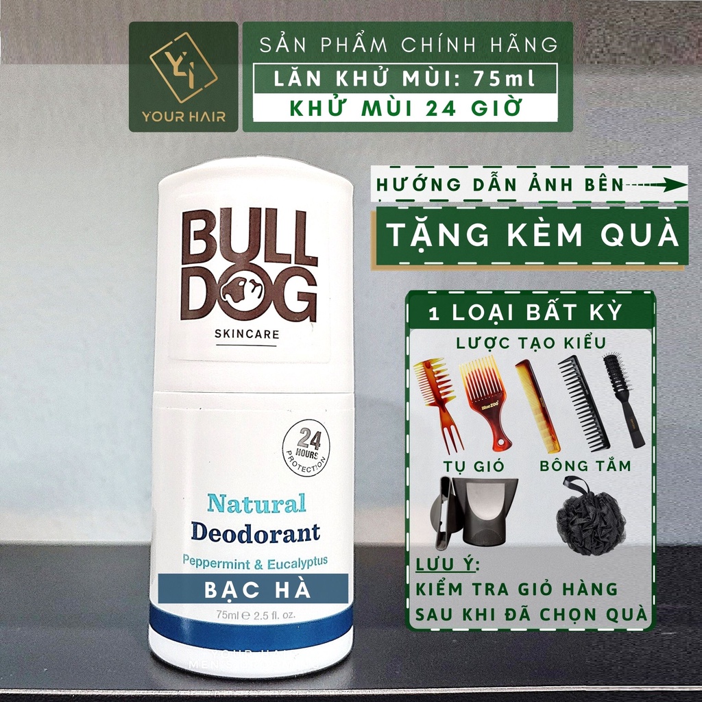 Lăn khử mùi Bulldog Peppermint &amp; Eucalyptus Natural Deodorant - 75ml | Mùi Bạc Hà &amp; Khuynh Diệp - Khử mùi 24 giờ