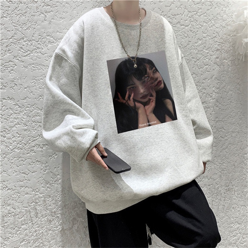 Áo sweater Cổ Tròn Dáng Rộng Phong Cách hip hop Thời Trang Thu Đông Cho Nam