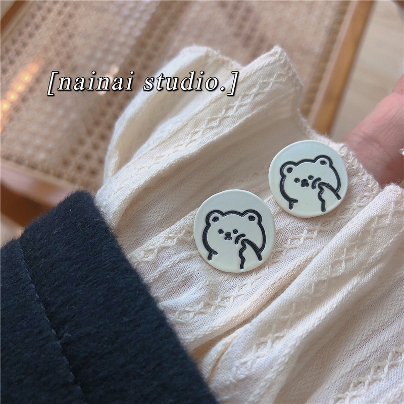 Khuyên Tai Tròn Không Xỏ Xỏ Hình Gấu Trắng Dễ Thương Phong Cách Nhật Bản Hàn Quốc Cho Nữ