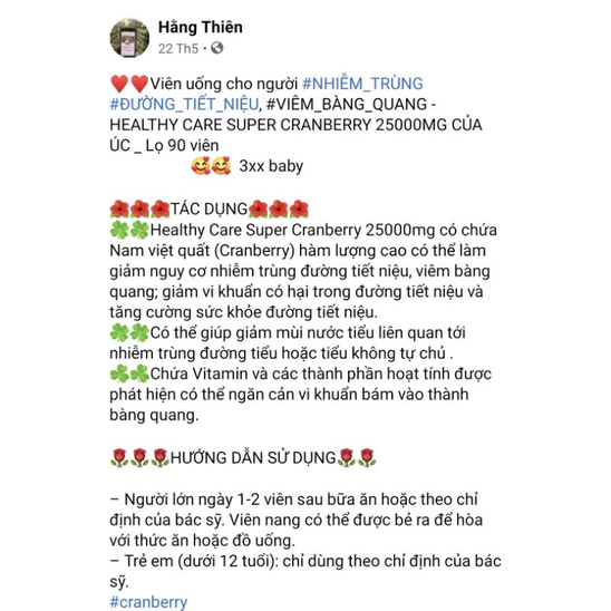 (Đủ bill) Viên uống giảm viêm tiết niệu, viêm bàng quang Healthy Care Super Cranberry 25000 _ 90v