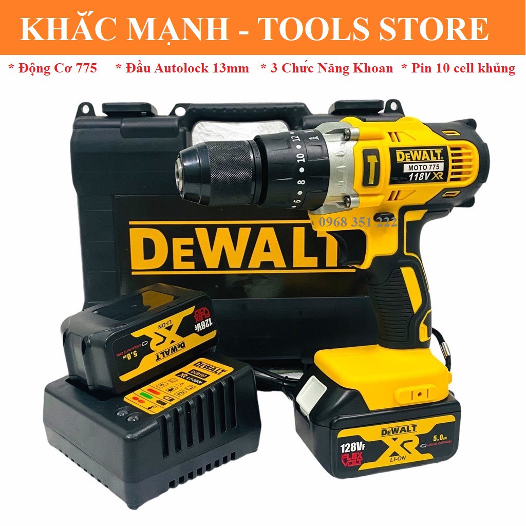 MÁY KHOAN PIN DEWALT 118V ĐỘNG CƠ 775 3 CHỨC NĂNG KHOAN, PIN TÍM XỊN