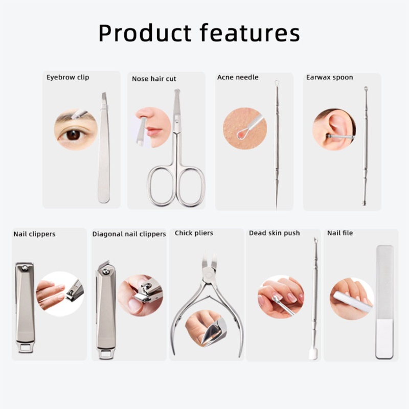 Set 9 Dụng Cụ Làm Móng Bằng Thép Không Gỉ Kèm Hộp Đựng Tiện Lợi