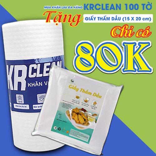 [HOT SALE] Khăn Cuộn KR Clean trắng 100 tờ MUA 1 TẶNG 1 GIẤY THẤM DẦU 15*20CM