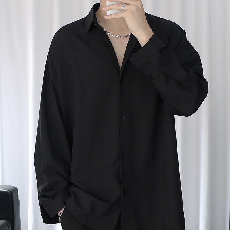 Áo sơ mi tay dài dáng rộng màu trơn phong cách Hàn Quốc thời trang mùa hè dành cho nam 2021