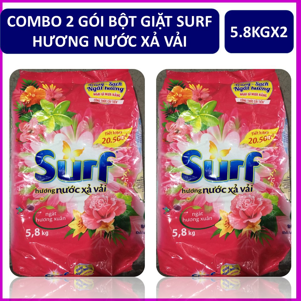 COMBO 2 túi bột giặt Surf Hương nước xả vải (Hồng) Gói lớn 5.8kgX2