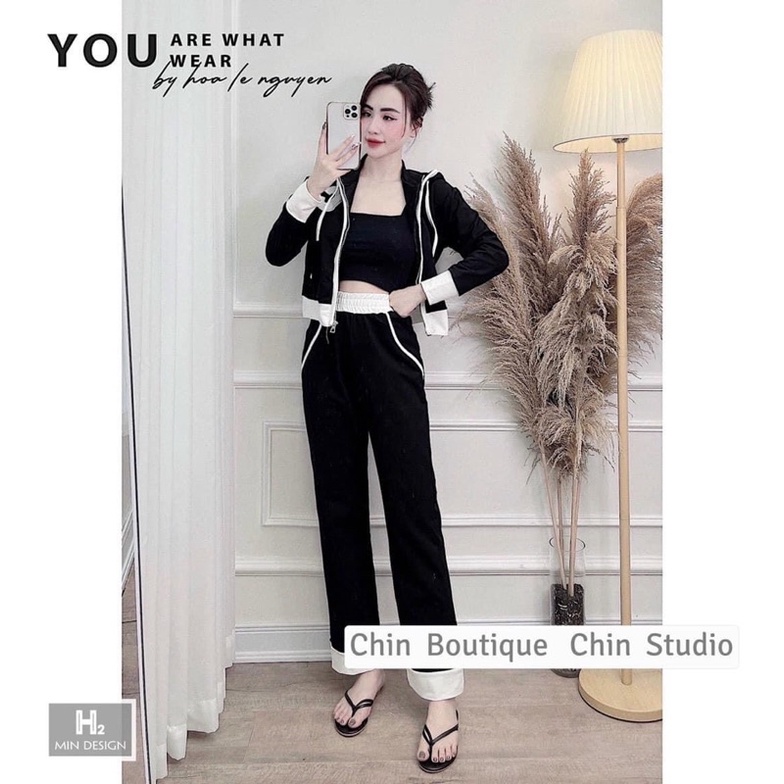 Set bộ mũ khoá chữ C thêu nổi quần ống suông phối