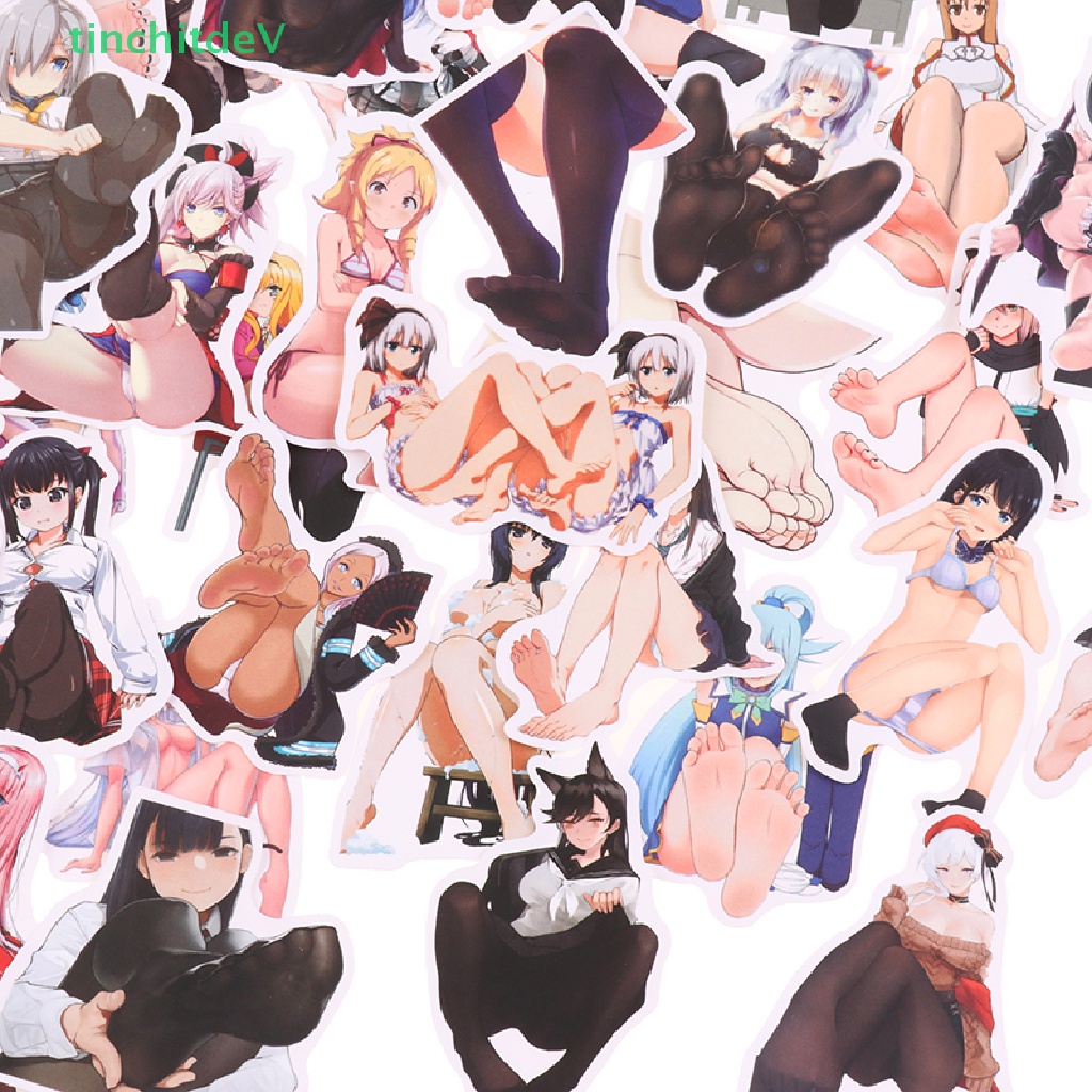 Bộ 50 Miếng Dán Trang Trí Laptop / Điện Thoại / Ván Trượt / Xe Hơi Hình Cô Gái Anime Gợi Cảm