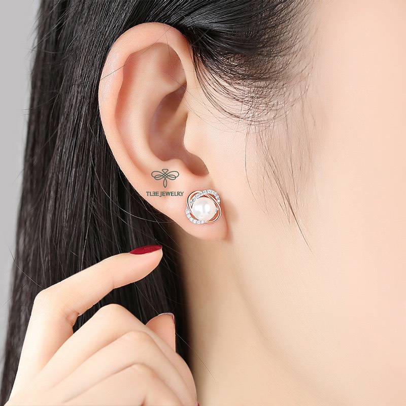 Khuyên tai bạc nữ TLEE hoa xoắn đính lấp lánh bạc cao cấp TleeJewelry B0154