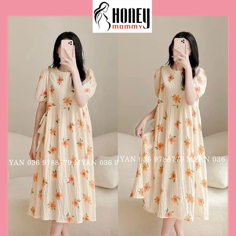 Đầm Bầu Váy Bầu Công Sở Mùa Hè Chất Xốp Hoa Xinh Xắn Đi Chơi Dự Tiệc Du Lịch HD2909 Honey Mommy