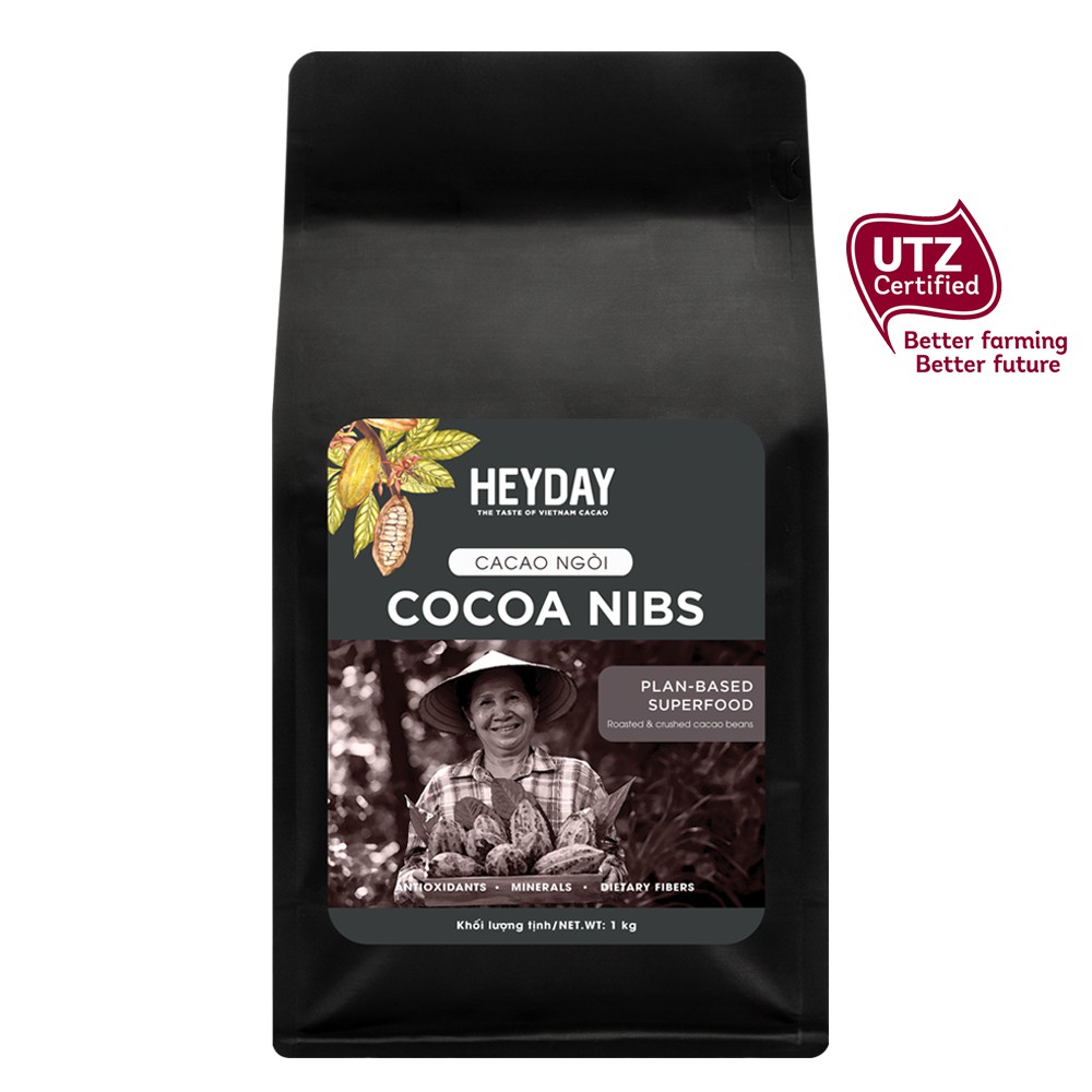 Cacao nibs rang thô tự nhiên túi 1kg - Heyday Cacao