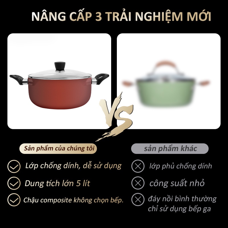 Nồi chống dính Simplus 5L hầm canh nấu súp đa năng dùng được cho bếp từ và ga