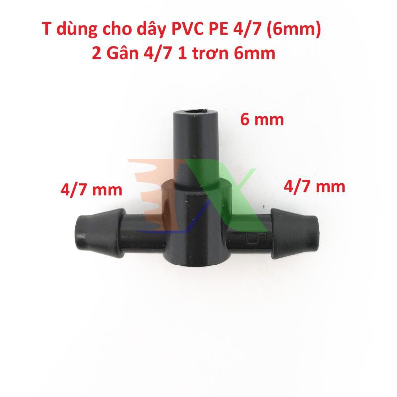 Tê chia 2 đầu gân 1 đầu trơn cho ống Φ4/7 6 mm TE47.6, cho ống PE, LDPE, HDPE, PVC