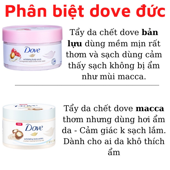 Tẩy da chết Dove Exfoliating Body Polish , Tẩy tế bào chết giúp dưỡng da mịn màng tươi sáng hàng Đức 225ml