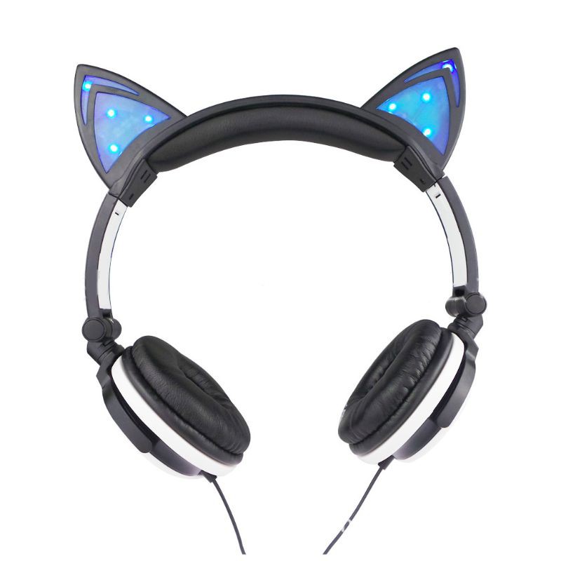 VIVI Children's cartoon cat ears head-mounted luminous foldable headset