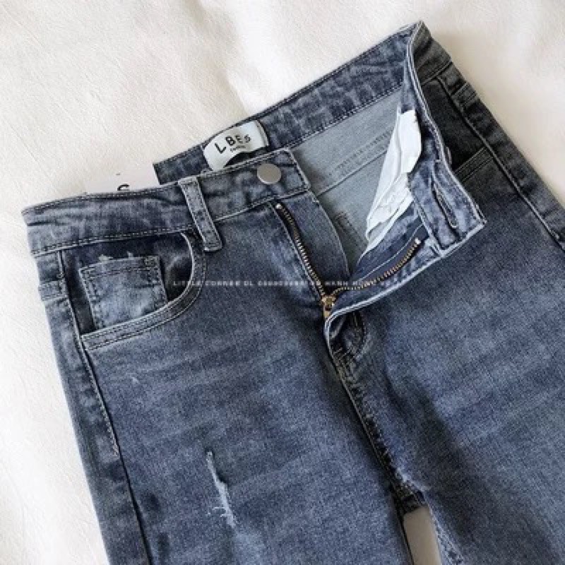 Quần skinny jean ôm lưng cao rách quảng châu ulzzang