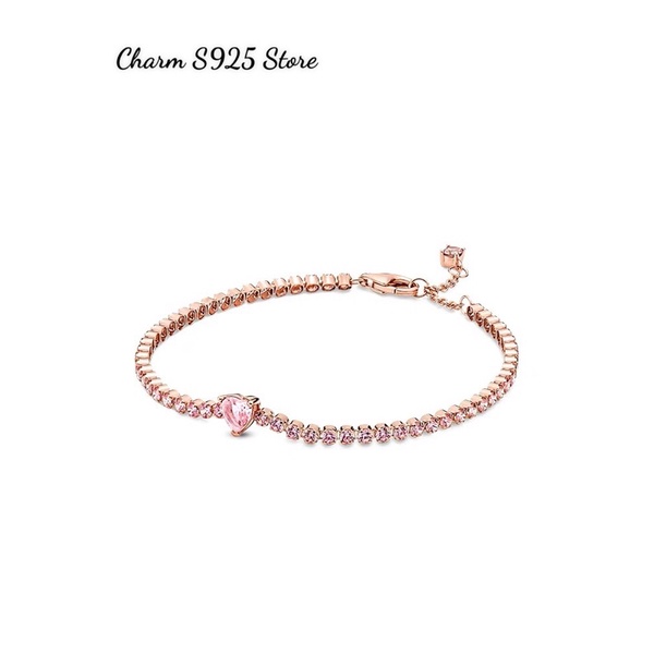 LẮC TAY PAN ALE VÀNG HỒNG ĐÍNH ĐÁ HỒNG BẠC S925 CAO CẤP