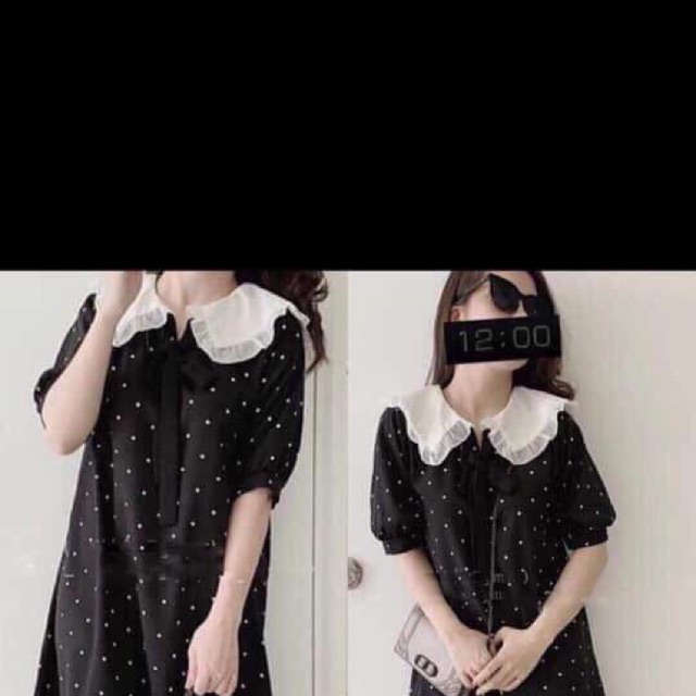 Váy chấm bi cổ bèo