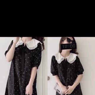 Váy chấm bi cổ bèo