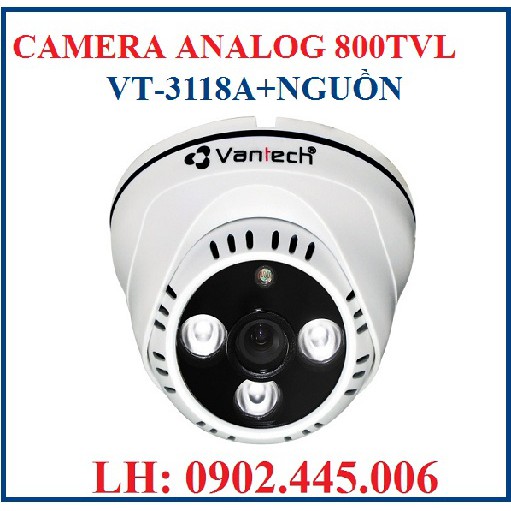Camera Dome hồng ngoại VANTECH VT-3118A ANALOG 800TVL+ NGUỒN