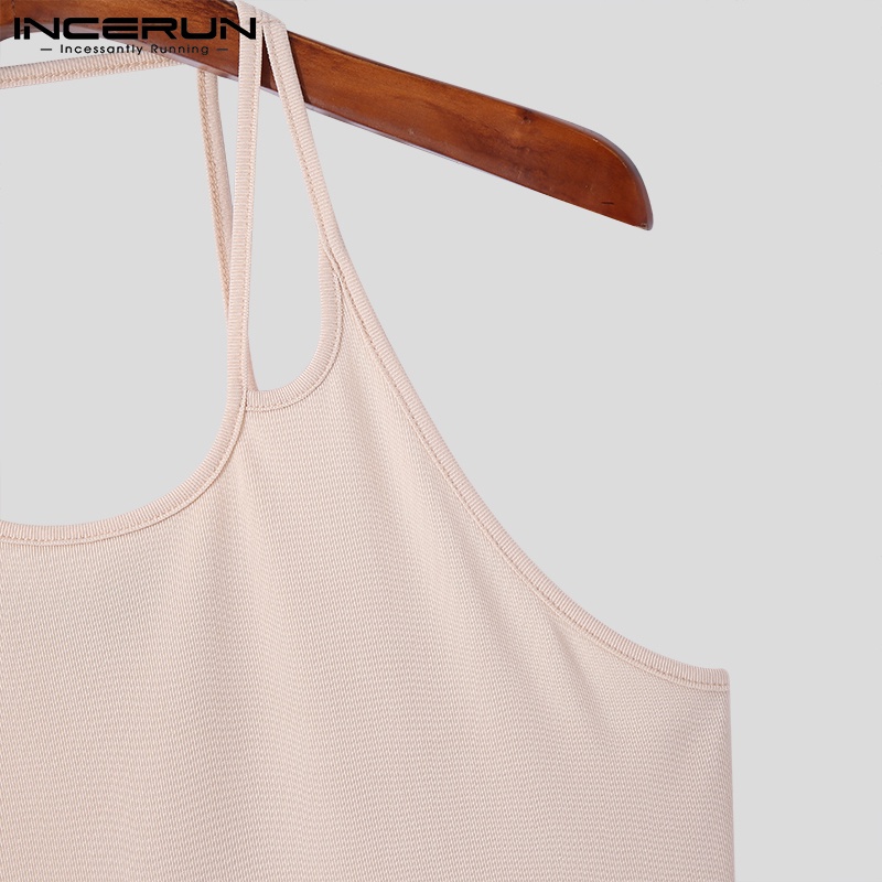 Áo thân ngắn INCERUN hai dây cổ yếm màu trơn dáng ôm vừa vặn gợi cảm thời trang mùa hè cho nam