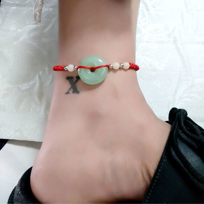 Vòng Đeo Cổ Chân Bện Dây Đỏ Mặt Đá Mã Não Đỏ Phong Cách Dân Tộc Truyền Thống Đơn Giản Cho Cặp Đôi