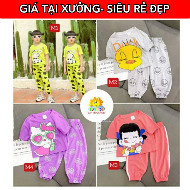 GBND14 ( 20kg-40kg) Bộ tay ngắn quần dài thun cotton màu in hình  bé gái size đại từ 20 đến 40kg - Bộ quần áo bé gái