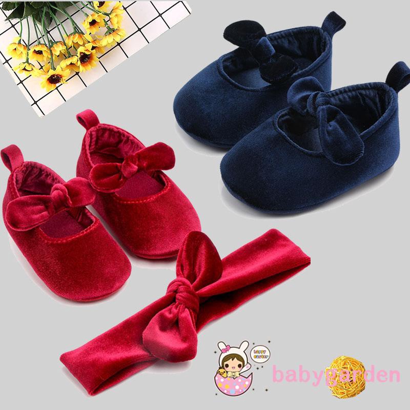 Bộ giày tập đi kèm băng đô cài tóc dễ thương cho em bé