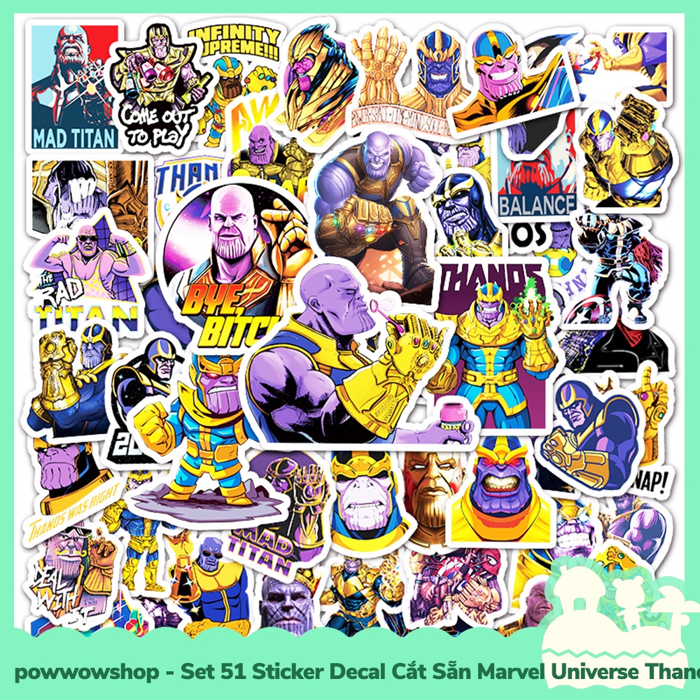 [Sẵn VN - Hỏa Tốc] Set 51 Sticker Mini Decal Dán Trang Trí Vật Dụng Mẫu Marvel Universe Thanos Super