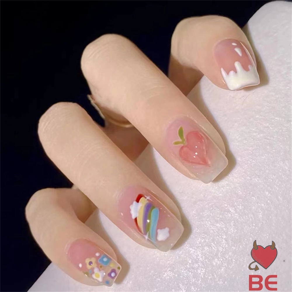 Set 24 móng tay giả YADORNOS trong suốt màu hồng đào lâu trôi cho nữ