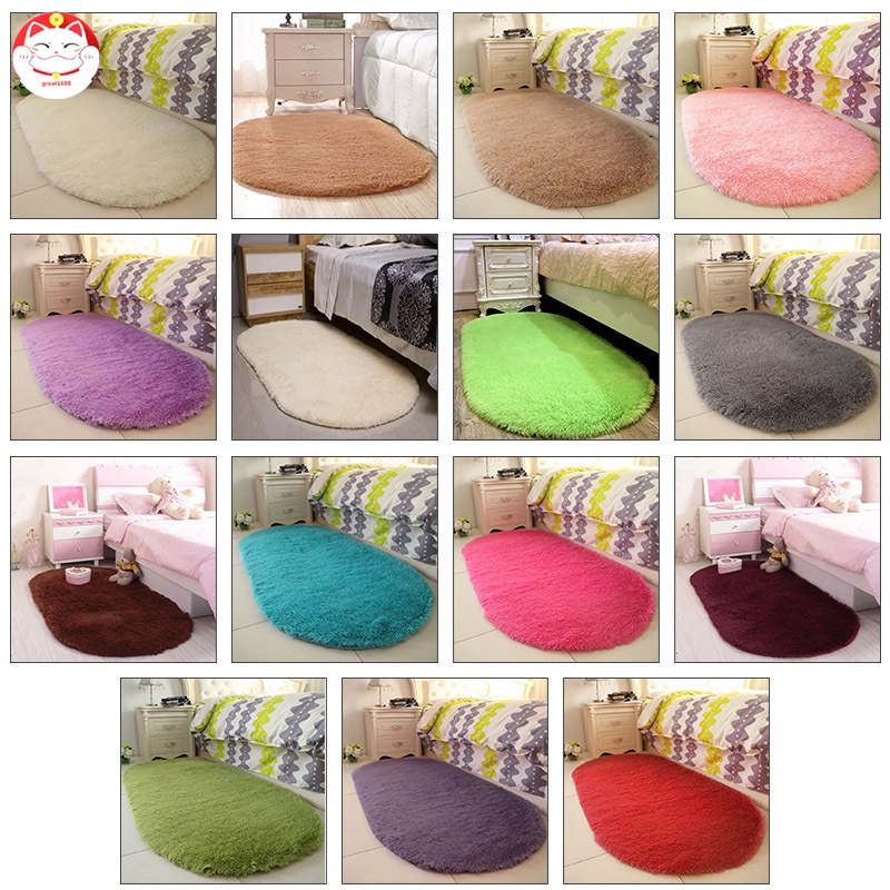 ✂GT⁂ Solid Color Oval Washable Floor Mats for Home Living Room Rug Bedroom Bed Front blanket Coffee Table Blanket