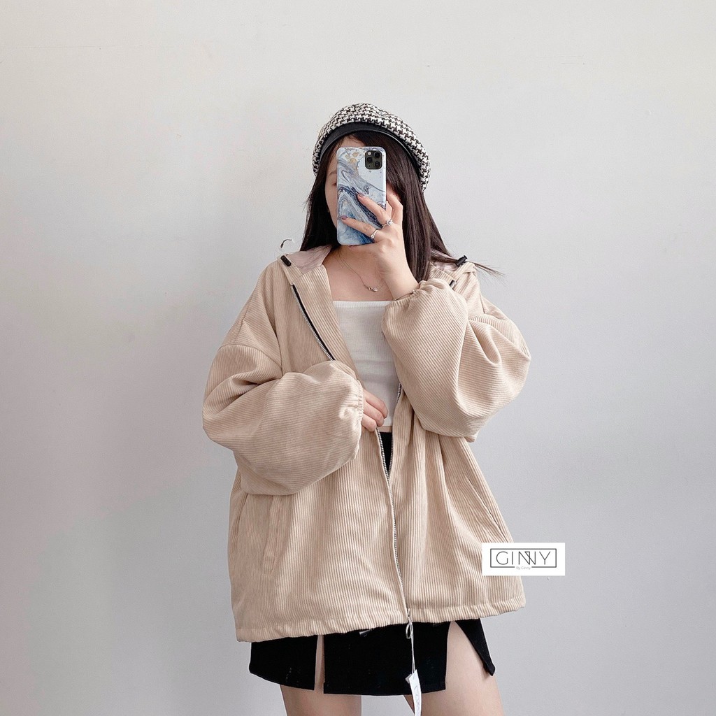 Áo Khoác Nhung Tăm ULZZANG 2 Lớp | Áo Khoác Nữ Đẹp Quảng Châu | Form Rộng Freesize