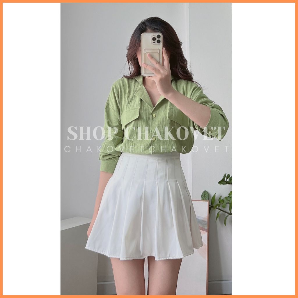 Áo sơ mi nữ dài tay Uzzang Vintage A8423 Áo đũi cổ Vest xẻ tà giả túi học sinh, công sở mặc siêu đẹp - CHAKOVET