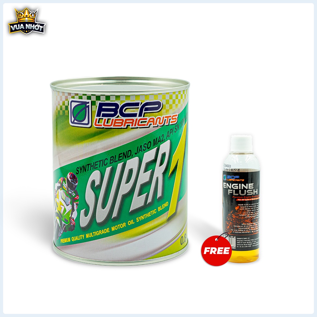 Dầu Nhớt Bán Tổng Hợp BCP 10W40 SN 0.8L Thái Lan -Tặng 1 Phụ Gia Làm Sạch Động Cơ Xe Máy Engine Flush