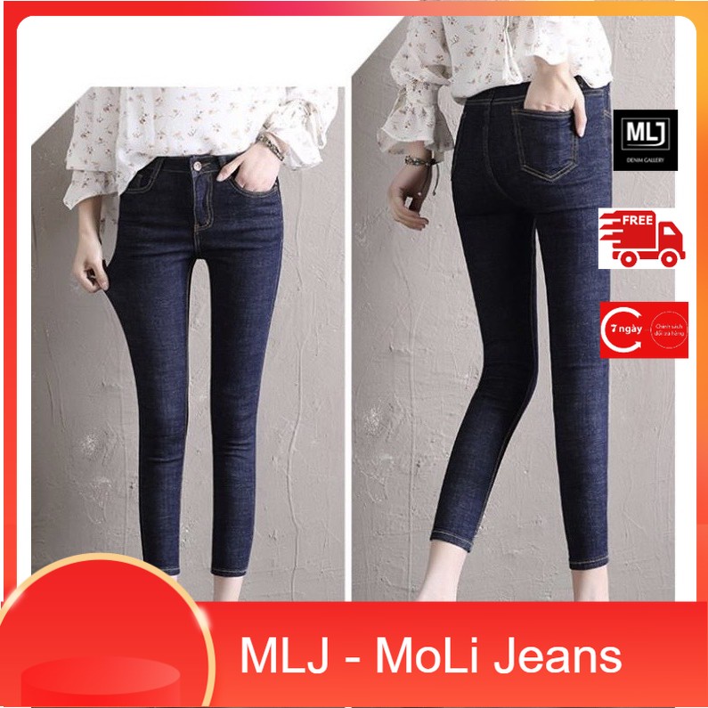 Quần jean nữ BIGSIZE dài 9 tấc trơn truyền thống màu xanh muối tiêu lưng cao, co dãn mạnh, dành cho người béo 3755