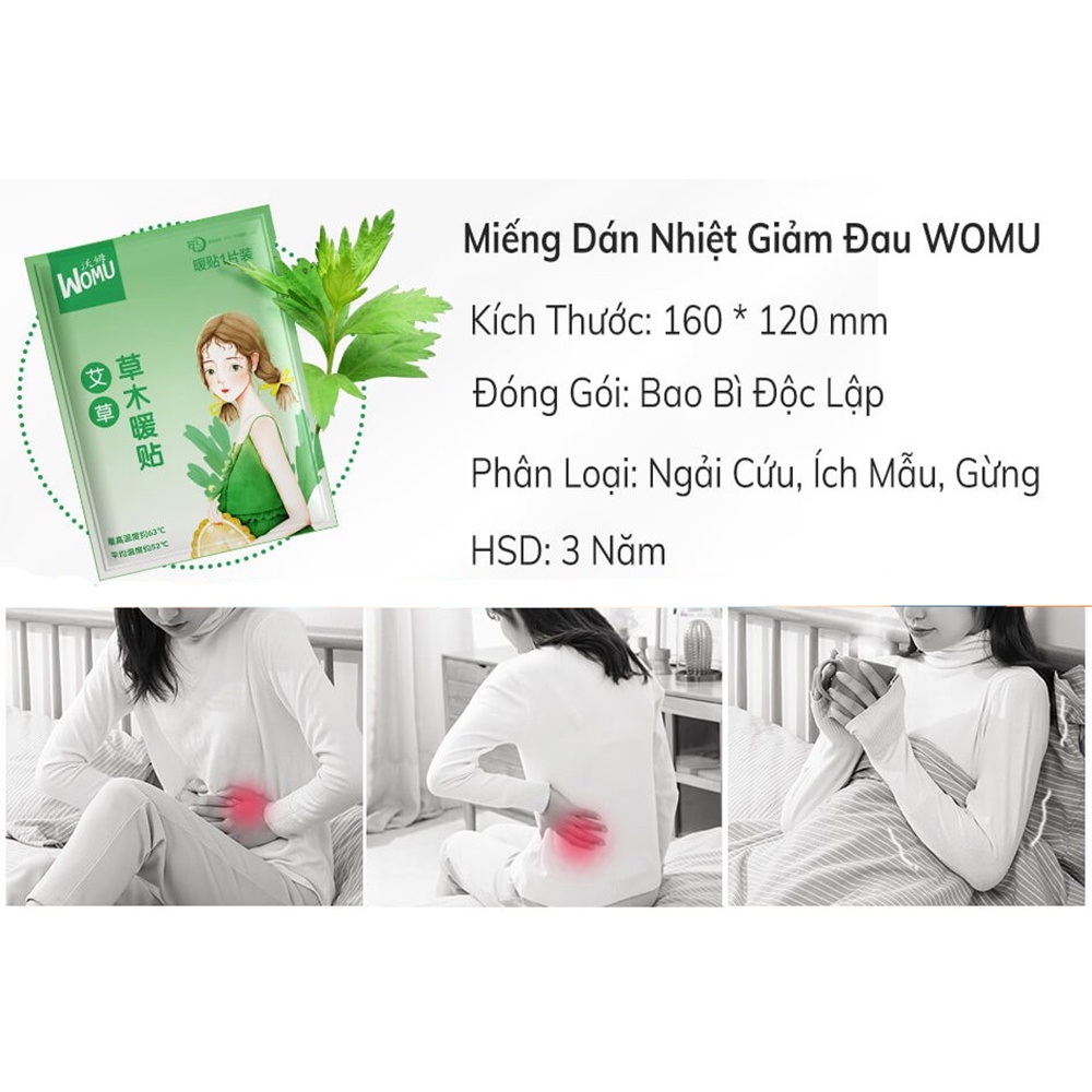 Miếng Dán Giữ Nhiệt Cơ Thể WOMU Miếng Dán Đau Bụng Kinh - Thảo Dược Thiên Nhiên [SIZE LỚN 3 VỊ]