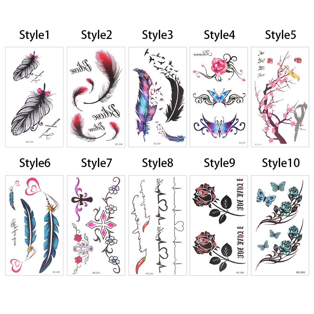 Hình xăm dán tạm thời họa tiết lông vũ và hoa nhiều kiểu bắt mắt chống thấm nước chuyên nghiệp