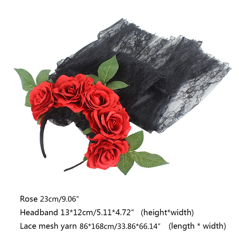 Băng Đô Cài Tóc Phối Lưới Họa Tiết Hoa Hồng Phong Cách Halloween Thời Trang