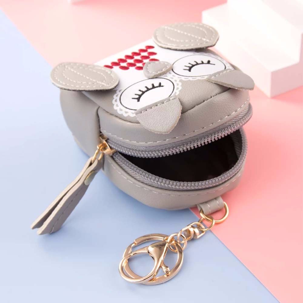 Ví ngắn đựng tiền xu chim cú dễ thương bằng da PU làm móc khóa xe hơi/mặt treo túi balo mini nhiều màu sắc cho nữ