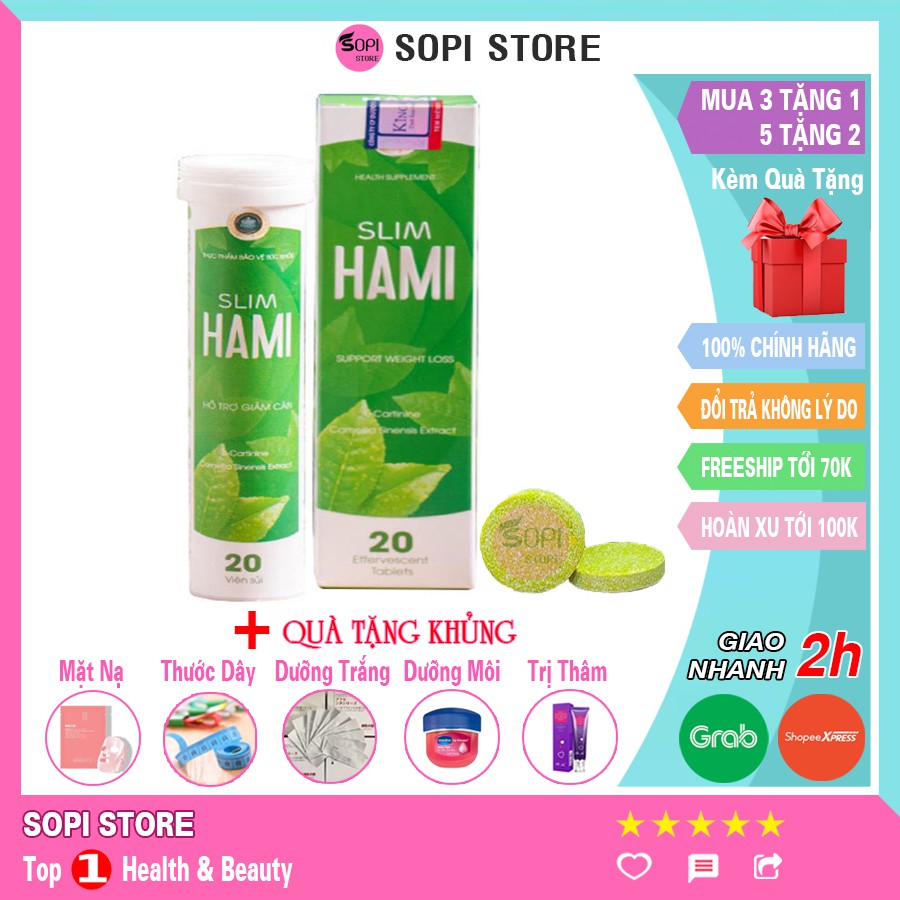 Slim HAMI - Giảm cân chính hãng hộp 20 viên sủi giúp giảm cân cấp tốc, giảm béo giảm mỡ bụng - Sopi store