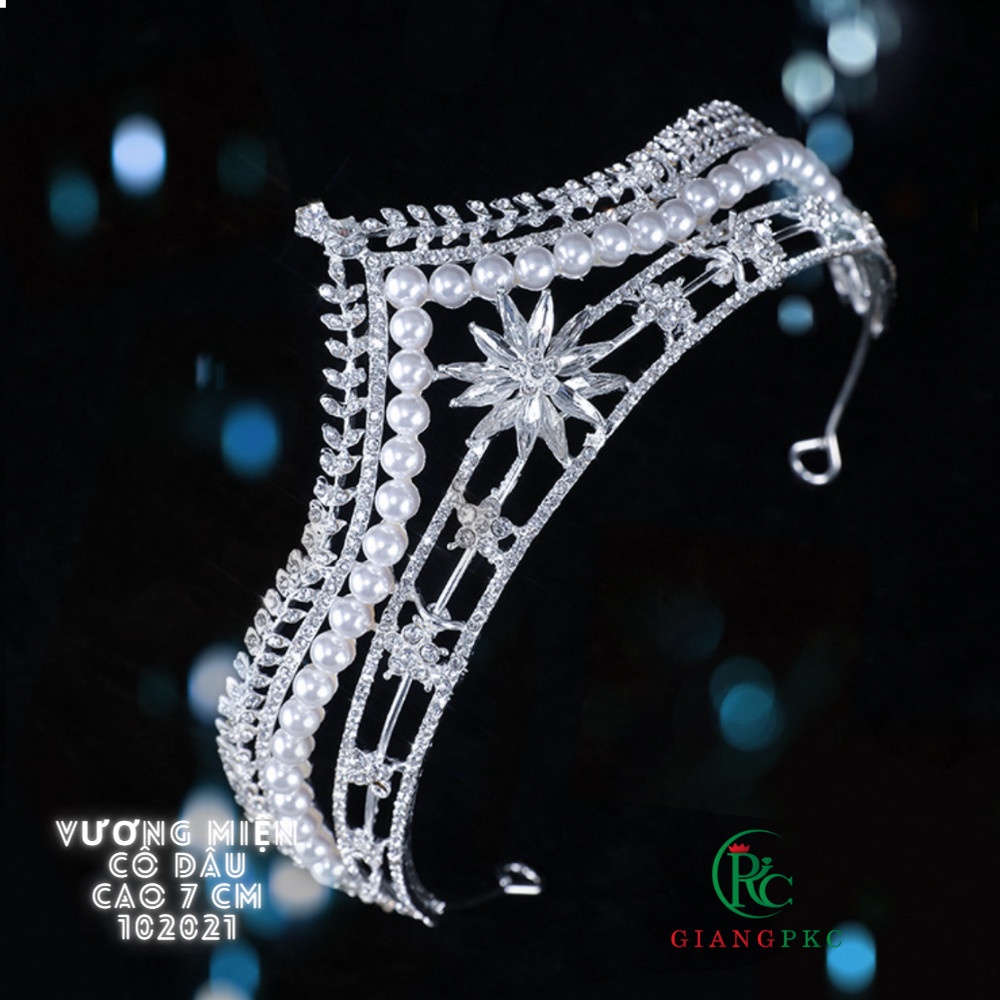[HCM] Vương miện cô dâu 7cm đá hạt trai Giangpkc S221337 mẫu mới tháng 10-2021