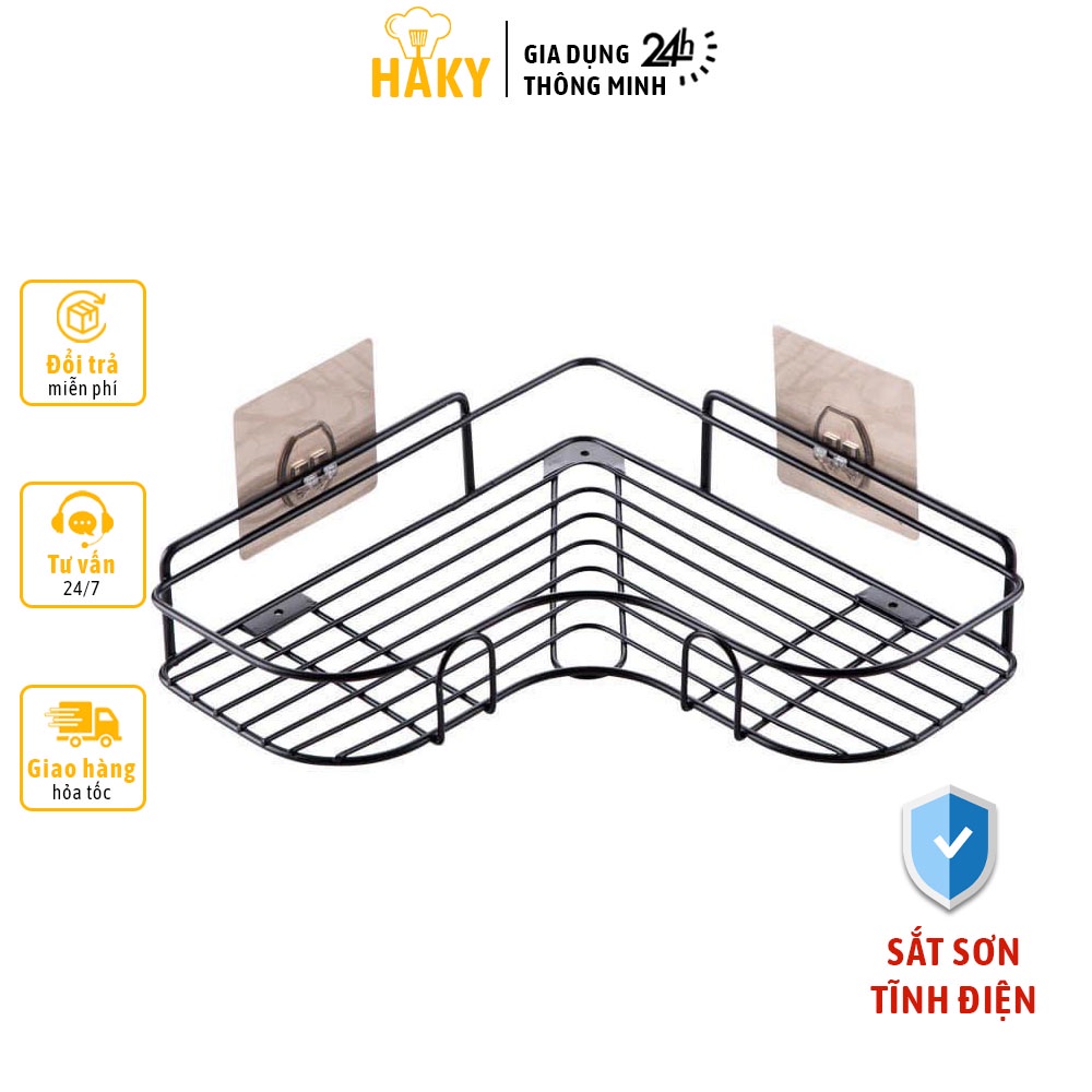 Kệ góc nhà tắm, nhà bếp dán tường HAKY009, giá để đồ đùng, gia vị bằng sắt phun sơn tĩnh điện cứng chắc, không gỉ