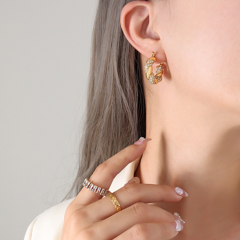Khuyên Tai Mạ Vàng 18K Đính Đá Thời Trang Cho Nữ