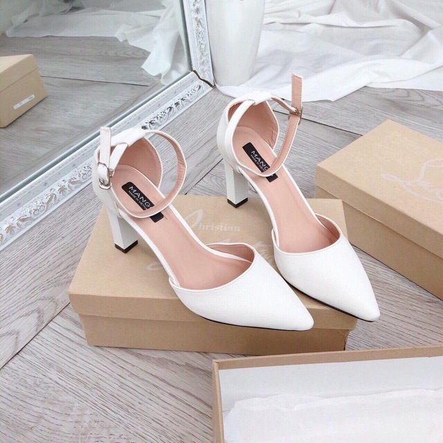 [Hàng công sở] Giày cao gót mẫu mới trắng mới vân su