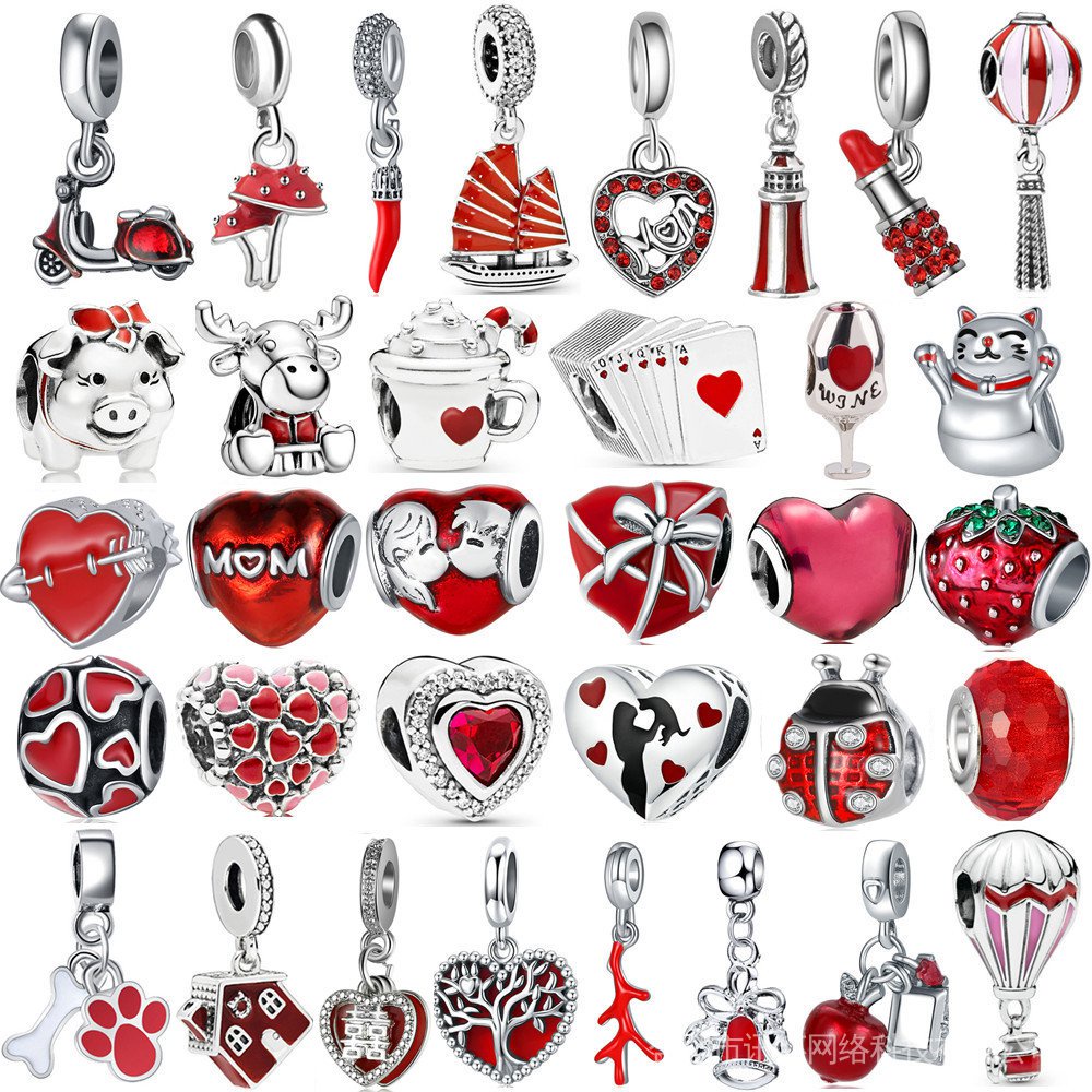 PANDORA 1 Mặt Vòng cổ Hình Trái Tim Mèo/ Bọ Cánh Cứng/ Dâu Tây DIY Phù Hợp Cho Nữ