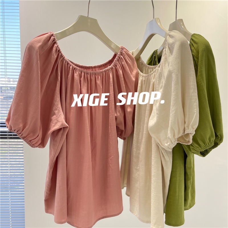 Áo Trễ Vai Tay Ngắn Dáng Rộng Thời Trang Mùa Hè Phong Cách Hong Kong Cho Nữ