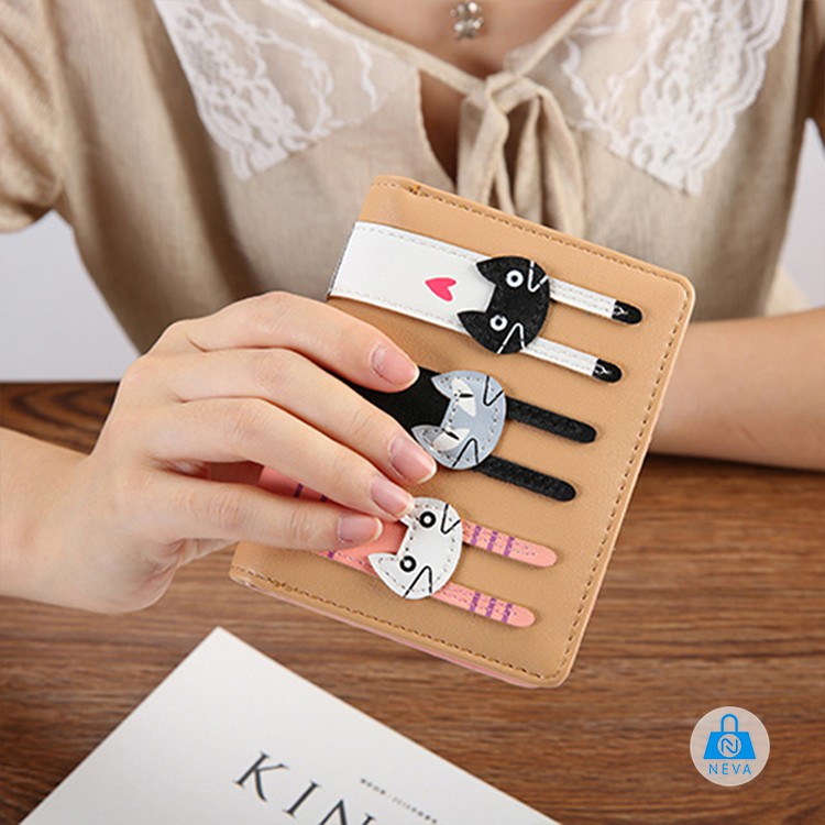 [ Mẫu Hot] Ví Nữ 3 mèo dễ thương xinh xắn dây kéo NEVA8254 | BigBuy360 - bigbuy360.vn