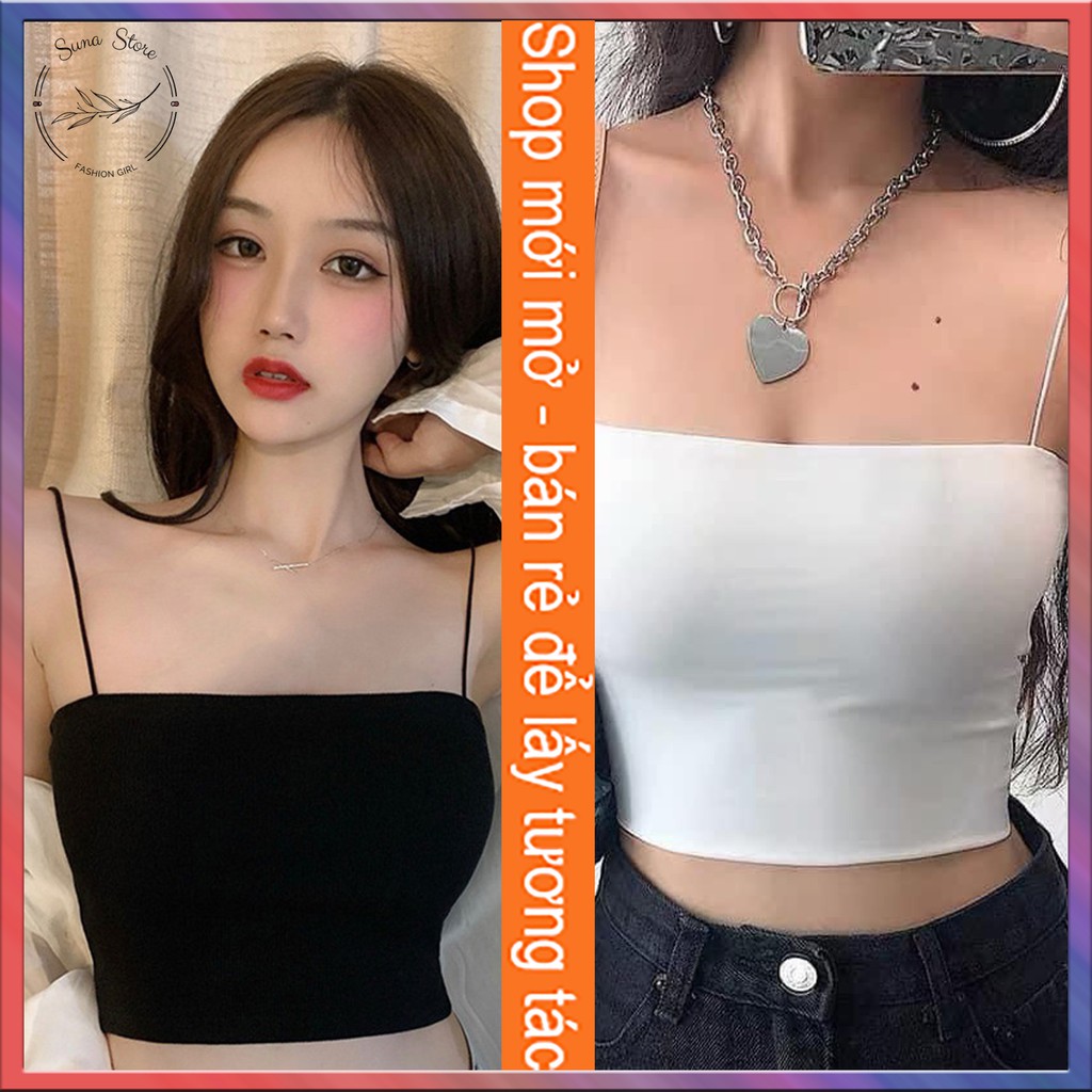 Áo 2 dây nữ thun tăm co giãn ôm dáng, Áo hai dây croptop SUNA FASHION dây bún