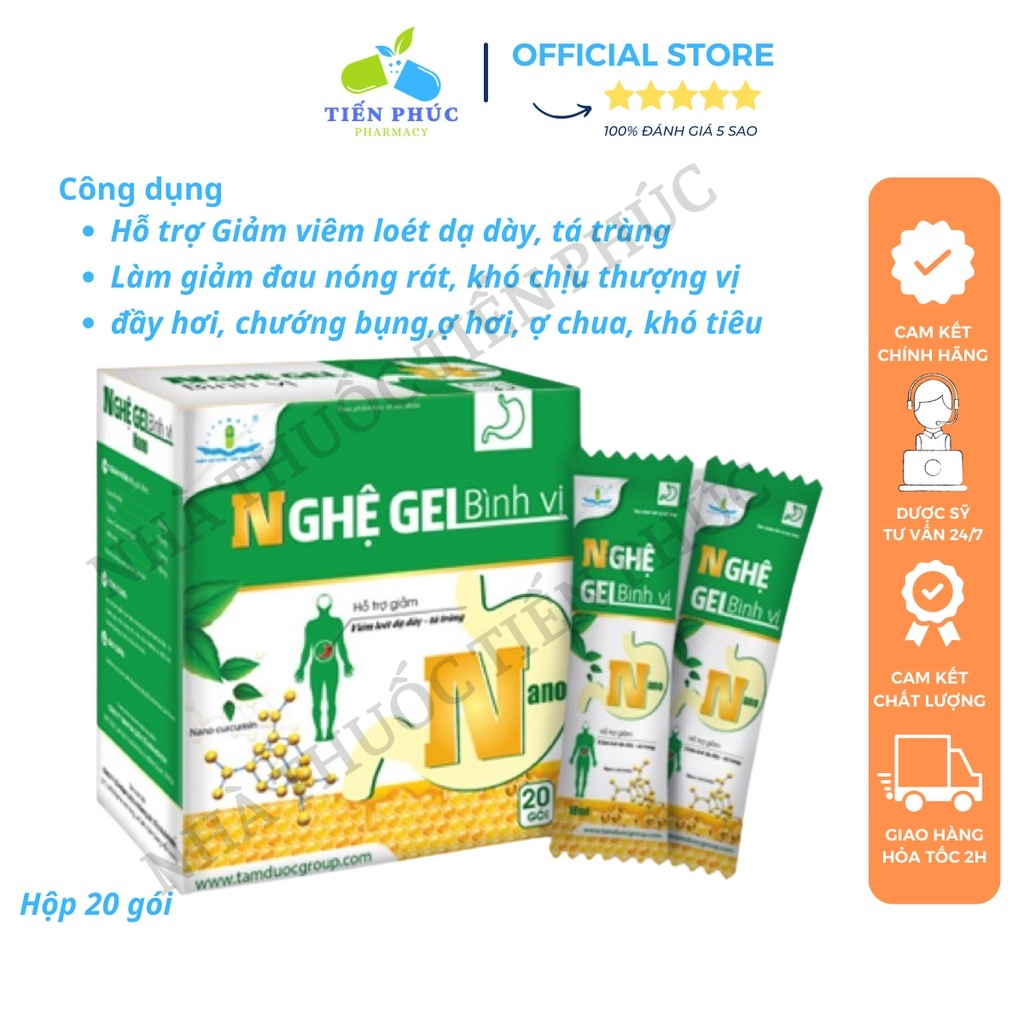 Nghệ Bình Vị Gel  - Hỗ Trợ Giảm Viêm Loét Dạ Dày Tá Tràng Hộp 20 gói